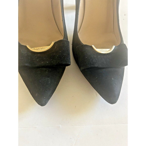 L.K. BENNETT Black Suede Court Shoes Pumps Bow Detail Size 38.5 US 7.5 Beautiful - Picture 3 of 12